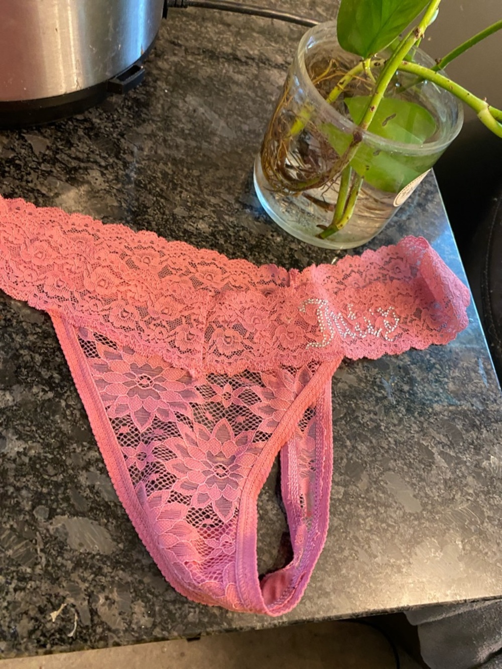 Juicy Cuture Lace Floral Thong Panty - Rose Pink